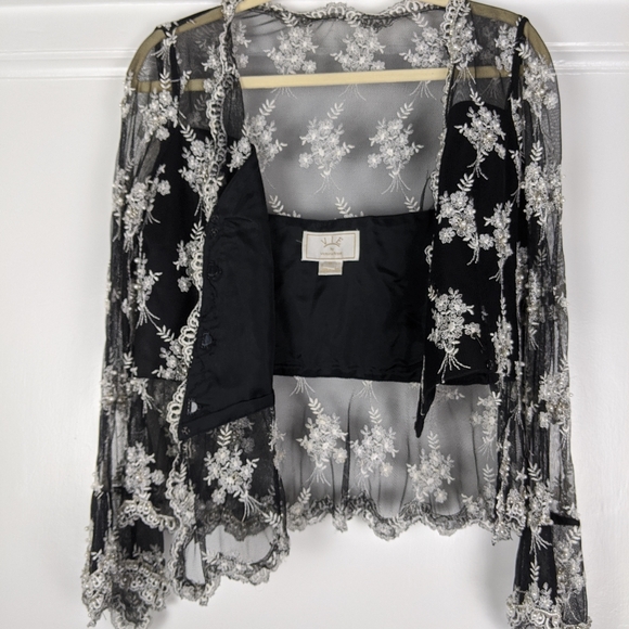 Vintage 90s Beaded Pearl Sheer Bell Sleeve Top - Picture 3 of 8